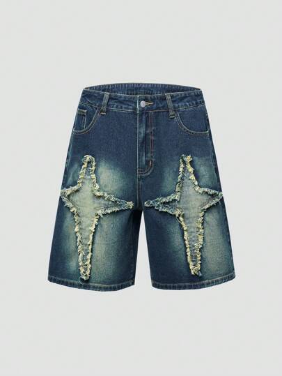 Street Life Shorts en denim pour hommes avec motif étoile et bord brut pour l'été