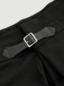 SHEIN MOD Black Slim Fit Straight Leg Pants With Metal Buckle Waist,Fall/Winter Bottom,Concert Women Outfit,Business Casual Women,Back To School Pants,Going Out Outfits,Teacher,Work Women Clothes,Uniform Pants,Office Wear, Women Dress Pants,90s Outfit,Goth,Korean Fashion,Old Money Style - Black - View 3