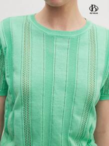 BizChic Women Solid Pointelle Knit Top For Summer - Green - View 4