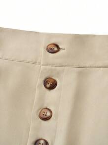 SHEIN LUNE Plus Button Front Belted Shorts - Apricot - View 3