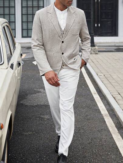 Manfinity Bizformal Men's Single-Breasted Solid Color Long Sleeve Casual Suit Jacket