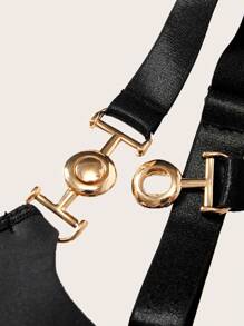 SHEIN SXY 有墊內置胸墊可拆卸內襯杯不可拆卸內襯女士假期熱帶植物印花不對稱擺緊身背心上衣 - 黑色 - 查看 7