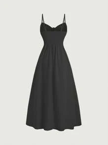 Sweetra Spring Summer Vacation Casual Solid Color High Slit Halter Neck Dress With Cinched Waist Maxi Women Outfit