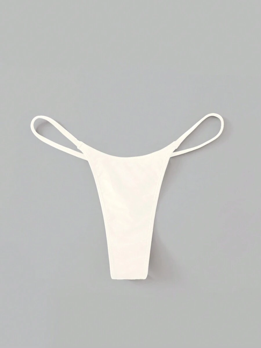 Swim Basics 女性純色白色夏季沙灘性感比基尼底褲游泳衣 - 米色 - 查看 1