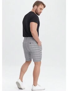 Pantalones cortos de vestir ajustados, elásticos, a cuadros, resistentes a las arrugas para hombre - Gris Claro - Ver 7