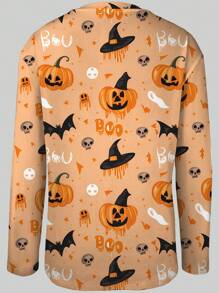 INAWLY Camiseta de manga larga con cuello redondo estampada de Halloween - Blanco - Ver 2