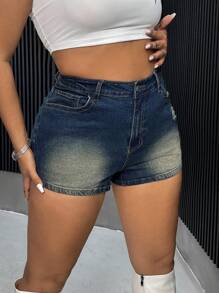 SHEIN ICON Plus High Waist Ripped Denim Shorts For Summer