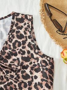 SHEIN VCAY Bộ áo ba lỗ và quần short cạp cao dệt kim thường ngày dành cho nữ, 2 chiếc - màu nâu - Xem 3