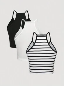 SHEIN Unity 3入組女式條紋背心套裝 - 彩色 - 查看 2