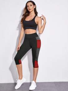 Exploreva Colorblock Wide Waistband Sports Leggings With Phone Pocket