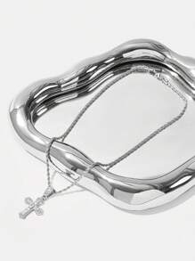 SHEIN X Lucía Bellido SHEIN ICON Cross Pendant Twisted Rope Chain Necklace, Suitable For Women's Daily Wear In Spring And Summer - Silver - View 6