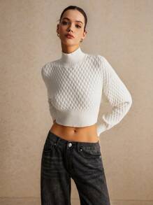 Poéselle Women's Backless Lace Up White Long Sleeve Sweater, Beige Sweater, Turtleneck Sweater, Plush Sweater, Christmas Sweater, Valentine's Day, Dates And Parties - White - View 5