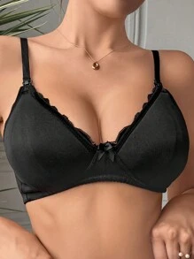 Maternity Nursing Bra With Contrast Lace, 1pc, Lingerie - Black - View 4