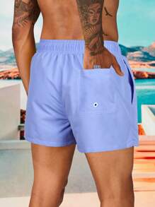 Surfspeed Men Beach Shorts Kolor Ditambal Striped Liburan - Biru - View 2