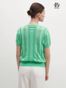 BizChic Women Solid Pointelle Knit Top For Summer - Green - View 2