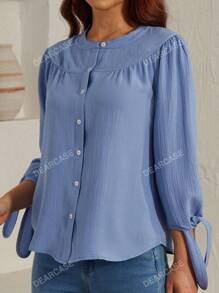 DEARCASE Women's Spring/Summer Solid Color Single-Breasted Shirt With Solid Knot Cuff