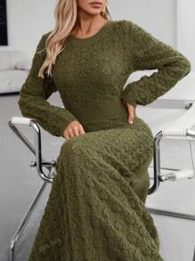 Knit Mix Mori Style Long Sleeve Hollow Knitted Dress (Random Pattern)
