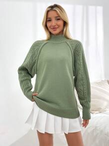 EURMUSE Casual Texture Knit Raglan Sleeve  Sweater - Mint Green - View 6