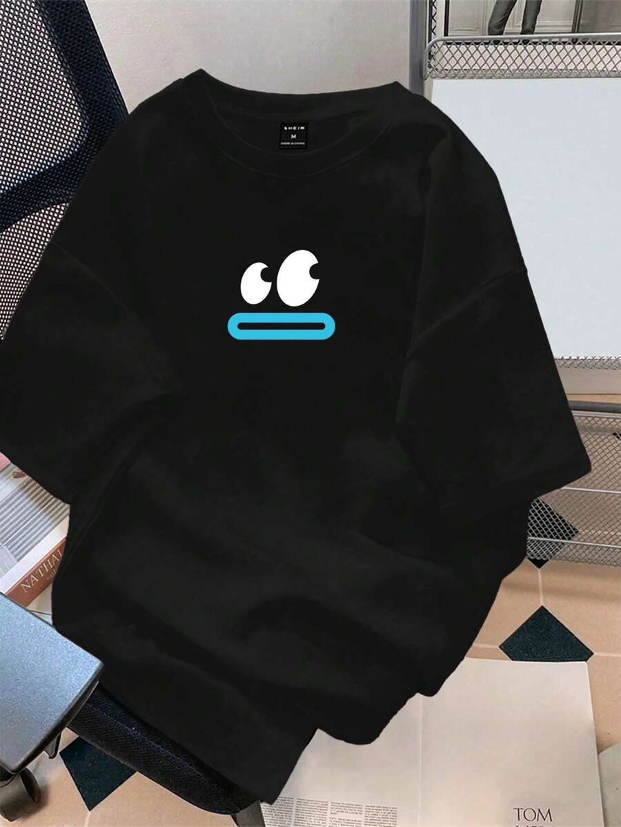 Claim Dot Herren Cartoon-Grafik-Oversized-Kurzarm-Lässig-T-Shirt, für den Ausgang, Freundesgeschenk