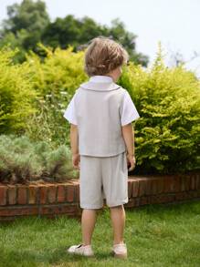 SHEIN 2pcs Set Young Boys' Gentleman Vest Suit With Lapel And Double-Breasted Blazer, Shorts/Trousers, Elegant And  Party Dress For Birthday, Wedding, Christening, Anniversary, With Back To School Seasonal Collection - Light Grey - View 2