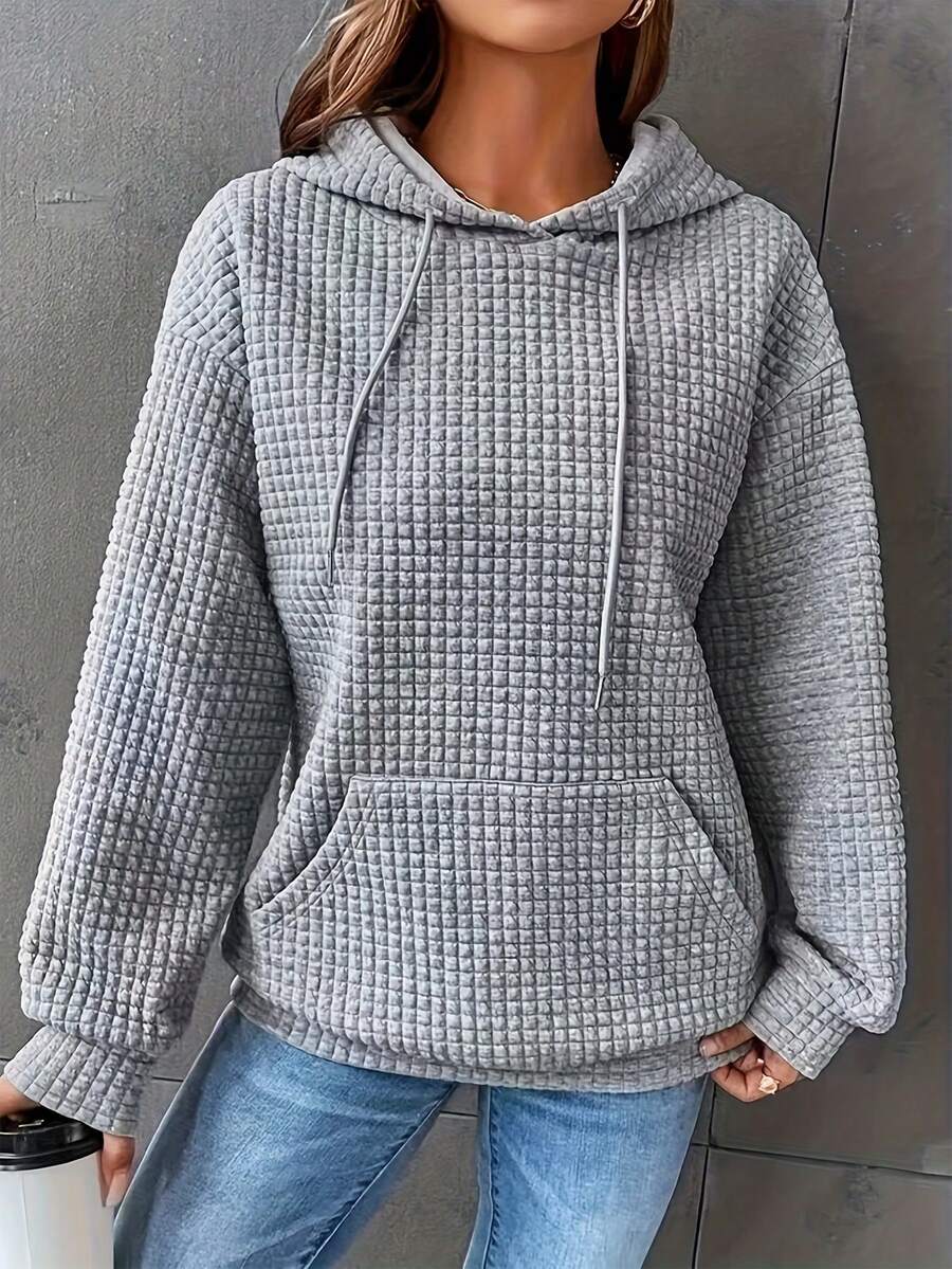 Sudadera holgada con capucha y tejido de rejilla tipo gofre con mangas largas, otoño