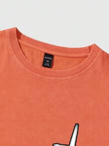 ROMWE MEN Street Life Áo thun cổ tròn High Street Vintage Đau khổ cho nam, thích hợp để mặc hàng ngày vào mùa xuân và mùa hè, đi học - trái cam - Xem 3