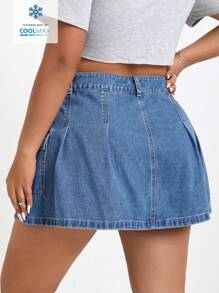 SHEIN EZwear Coolmax Plus Size Denim Workwear Pencil Skirt With Pocket - Medium Wash - View 2