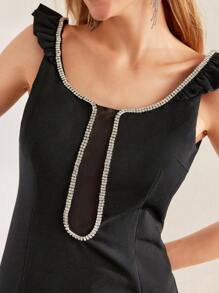 MOTF PREMIUM RHINESTONE DETAIL SPLIT HEM FITTED DRESS - Black - View 3