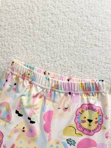 Conjunto de ropa casual elegante y fresco para bebé niña de 4 piezas con estampado de león divertido en color rosa para primavera/verano, incluye camiseta de manga larga y pantalón largo - Multicolor - Ver 6