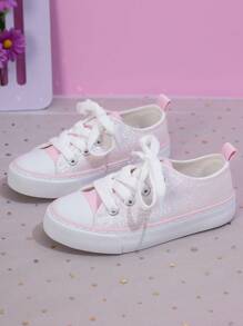 Glittering Fashionable Casual Children's Canvas Shoes For Girls, Flat Heel, Comfortable Lace-Up Student Shoes - White - View 5