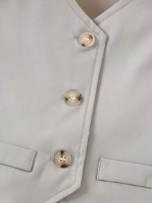 Young Girls Button Front Vest Jacket & Wide Leg Pants For Summer - Grey - View 5