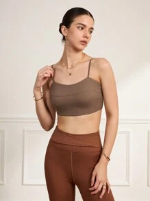 SHEIN Sports Solid Seamless Cami Sports Bra - Brown - View 5