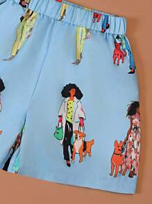 Teen Girls' Vacation Portrait Printed Shirt And Shorts Set - Blue - View 6