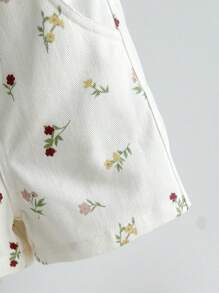 Cozy Pixies 嬰兒女孩花卉圖案清新自然無袖連體短褲，夏季服裝 - 杏色 - 查看 4