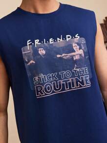 FRIENDS X SHEIN Débardeur tricoté décontracté pour homme avec impression de lettres et de chiffres