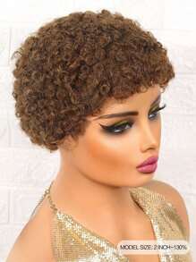 Short Afro Curly Pixie Cut Human Hair Wigs Real Affordable Hair Replacement Wig Cheap Daily Use Wig For Beginner Friendly Wear To Go Brown Color - S4 - View 2
