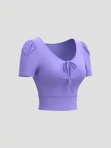SHEINNeu Camiseta sólida con lazo simple en la parte delantera de manga corta