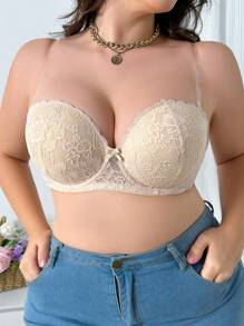 Áo ngực độn ren lãng mạn & đơn giản, hiệu ứng nâng ngực có gọng, cỡ lớn, 1 chiếc dành cho nữ - Màu be - Xem 4
