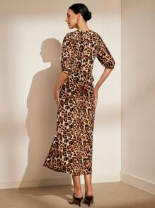 SHEIN Privé Random Leopard Print Open Front Top And Skirt Set - Multicolor - View 2