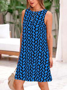 BTFBM Women's Color Block Wave Striped Backless Dress, Perfect For Summer - Navy Blue - View 5