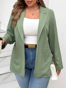 Calvaya Plus Size Ladies' Plain Suit Collar Minimalist Daily Match Suit Jacket - Green - View 1