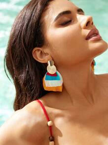 SHEIN VCAY 時尚羽毛手工假日風格耳環