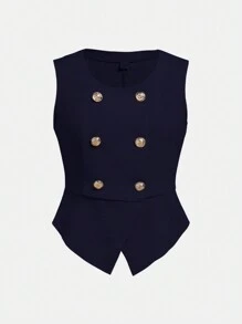 Zweiteiliges Set mit einem eleganten und einfachen Freizeitweste und langen Hosen im Pendlerstil für Teenager-Mädchen