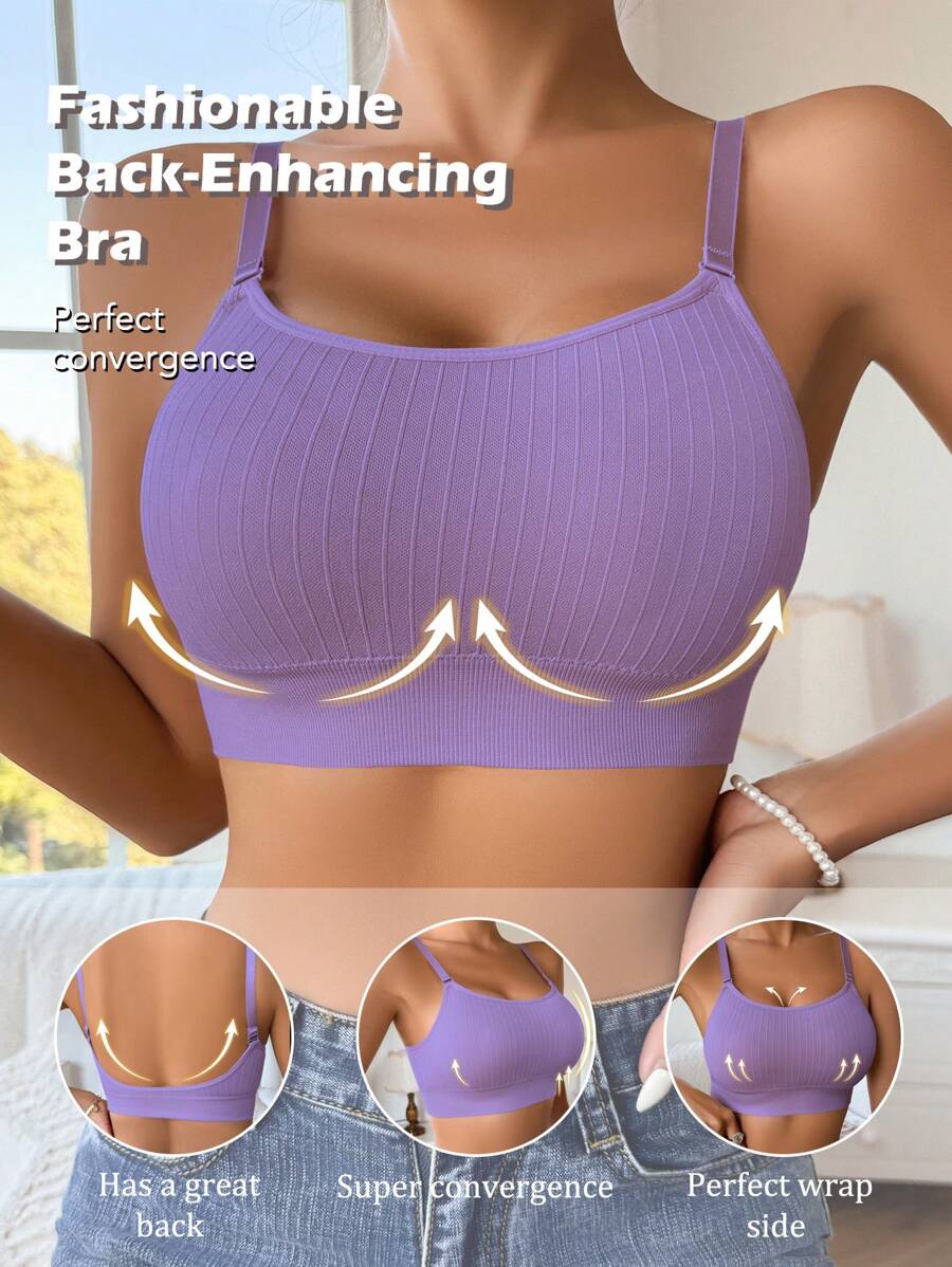 SHEIN 女士無縫無線深U無背舒適內衣，單個 - 淡紫色 - 查看 1