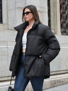 RueChic Plus Women's Puffer Winter Coat - Beige - View 5