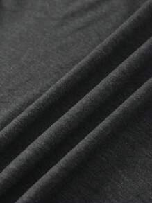 SHEIN EZwear CURVE 女式大码夏季 V 领短袖休闲 T 恤，带口号印花，趣味十足，我不在乎图案 T 恤女式上衣 - 深灰色 - 查看 3