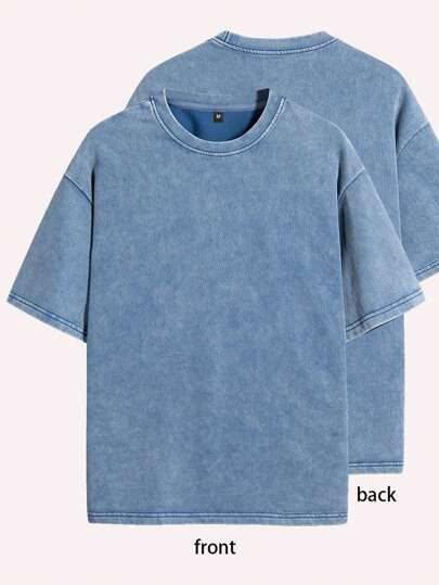 男士復古休閒純色短袖T恤，夏季