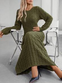 Mori Style Long Sleeve Hollow Knitted Dress (Random Pattern) - Green - View 7