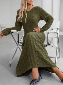 Knit Mix Mori Style Long Sleeve Hollow Knitted Dress (Random Pattern)