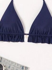 Swim Mod Women's Solid Color Simple Daily Swimwear Top Summer - Navy Blue - View 8